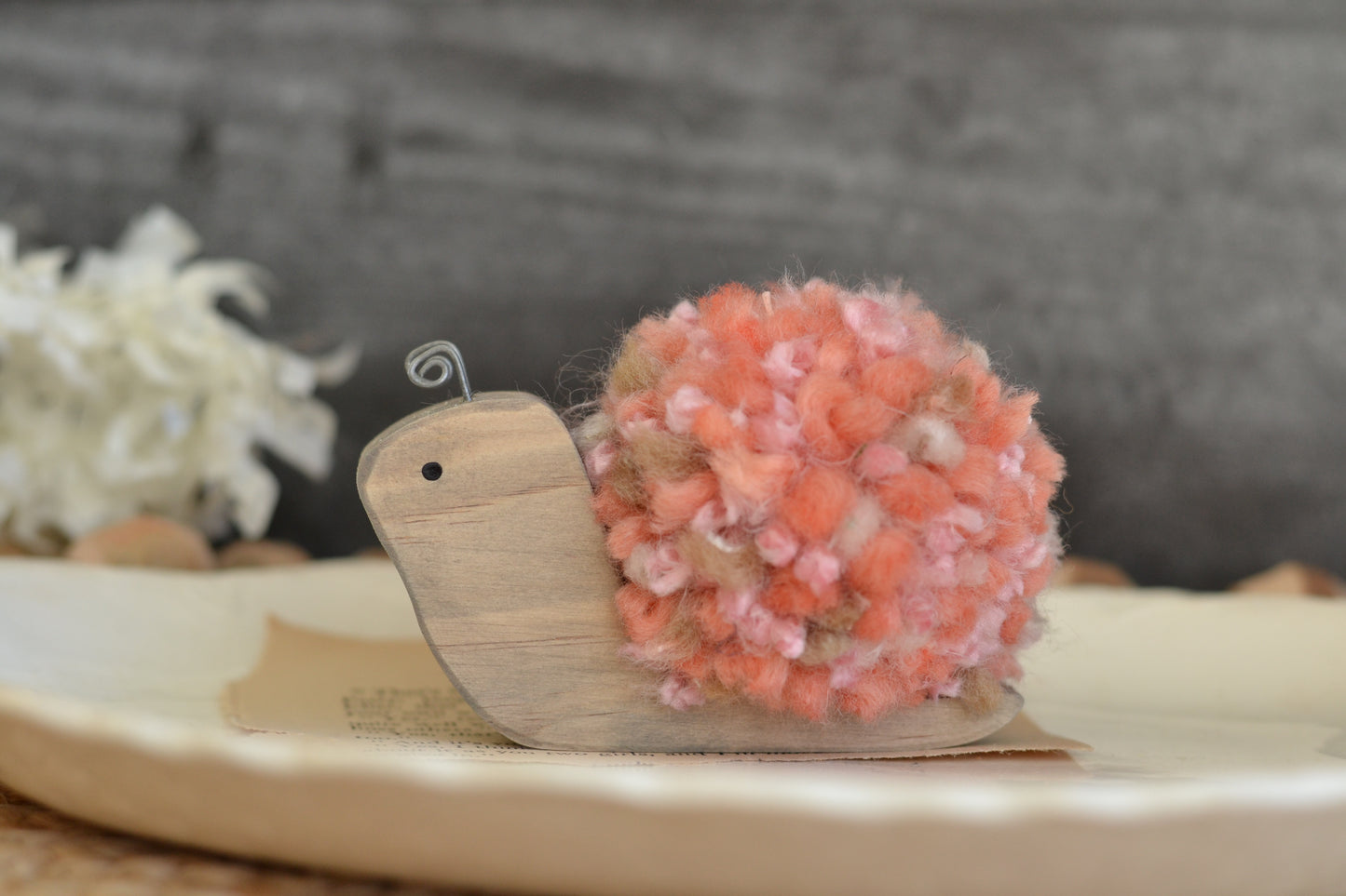 Pink and Coral FULL sized pom pom Snail - not a mini snail
