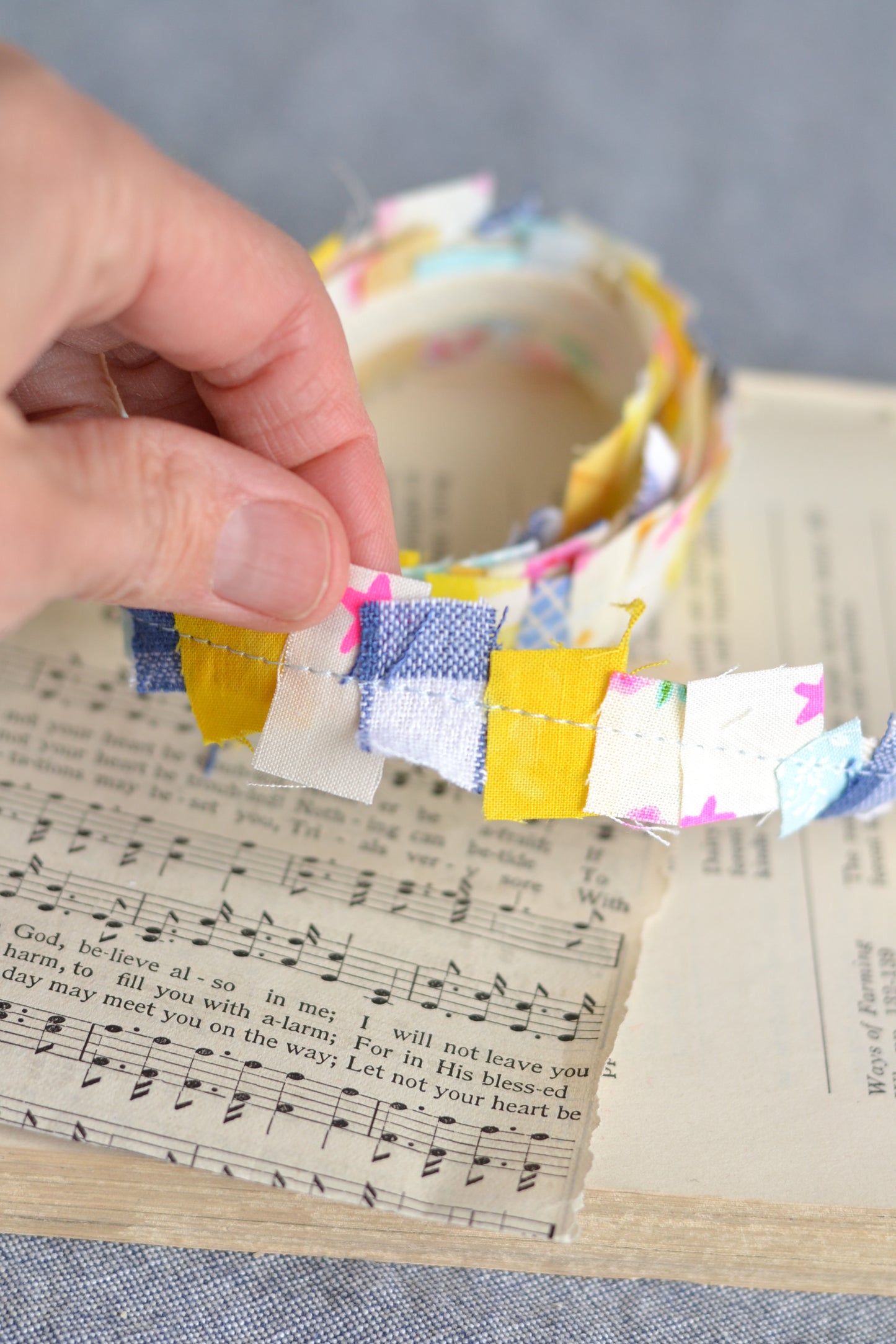 Sunshine Fabric Scrap Ribbon - Yellow, Blue, Pink - 1 Yard