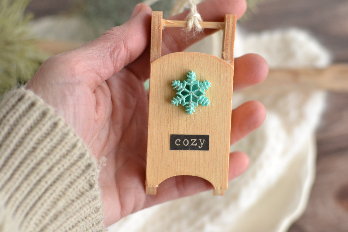 Mint Sled Ornament + Pom Pom Ornament SET