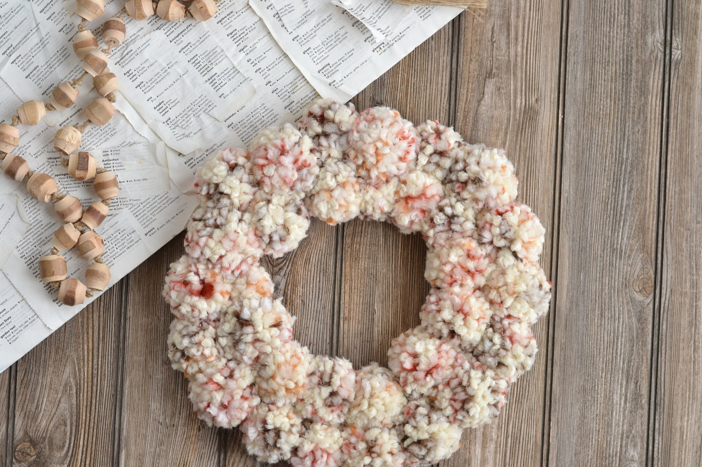 White Multicolored Pom Pom Wreath