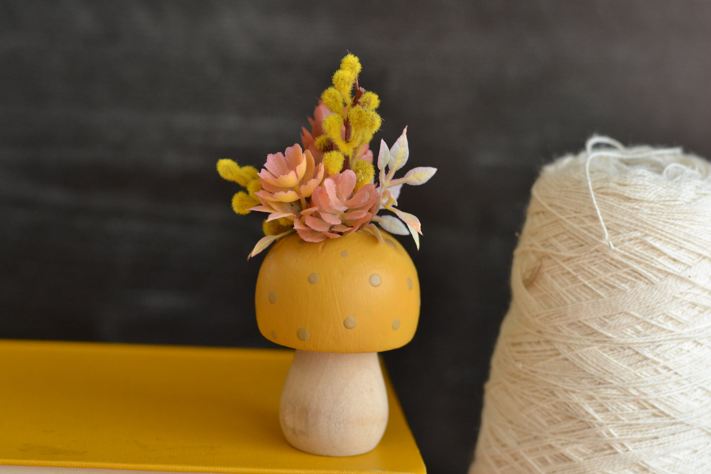 Mustard Floral Wood Mushroom - F21