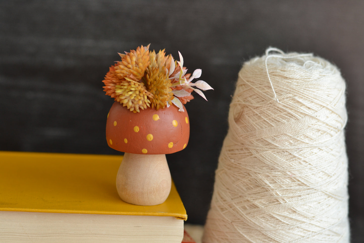 Rust Orange Floral Wood Mushroom - F19