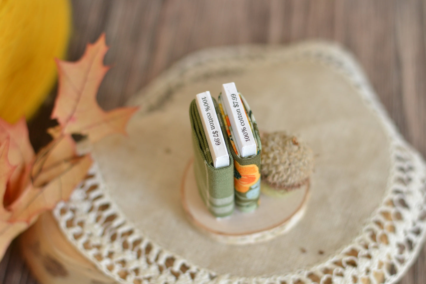 Sage Green Mini Fabric Bolt Log Slice Sign M19