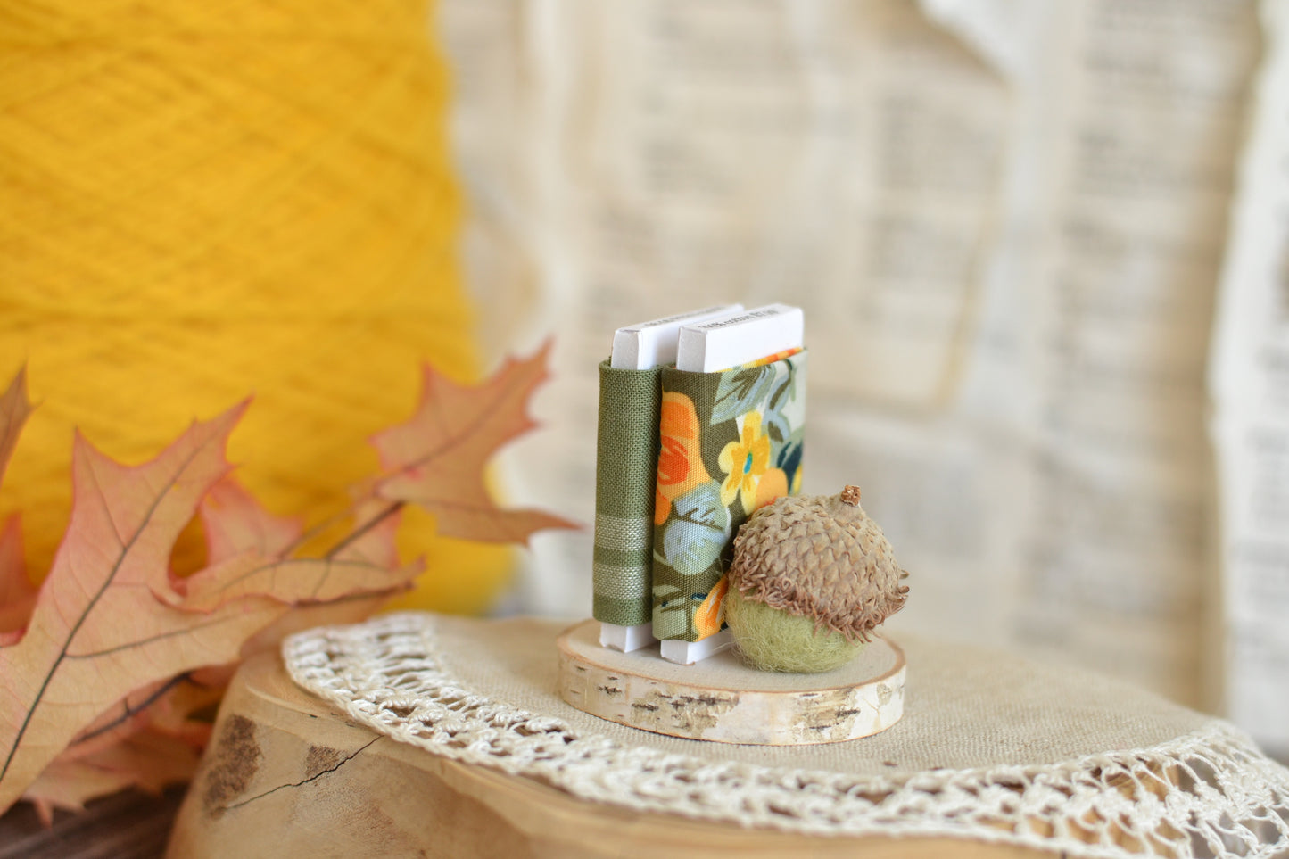 Sage Green Mini Fabric Bolt Log Slice Sign M19