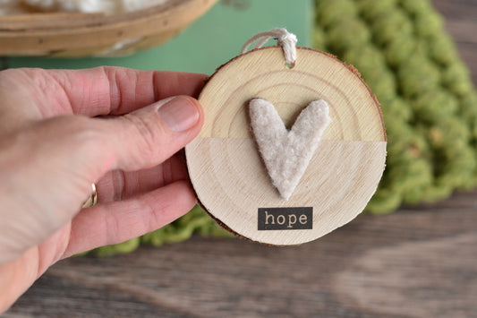 Cream Log Slice Ornament - Hope