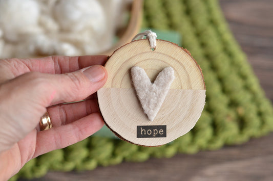 Cream Log Slice Ornament - Hope