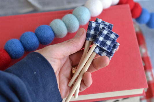 Mini Flags NAVY PLAID - Set of FOUR