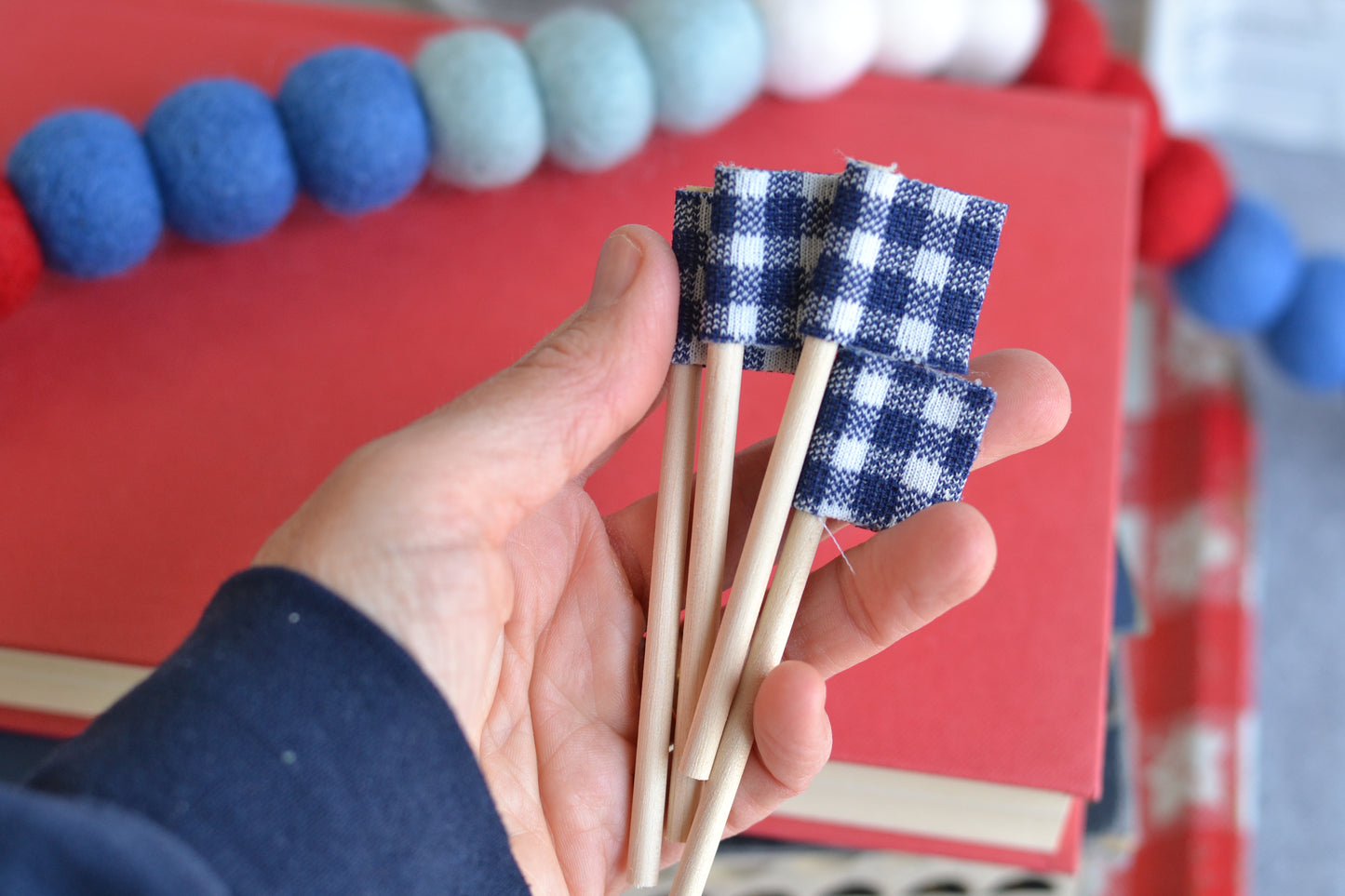 Mini Flags NAVY PLAID - Set of FOUR