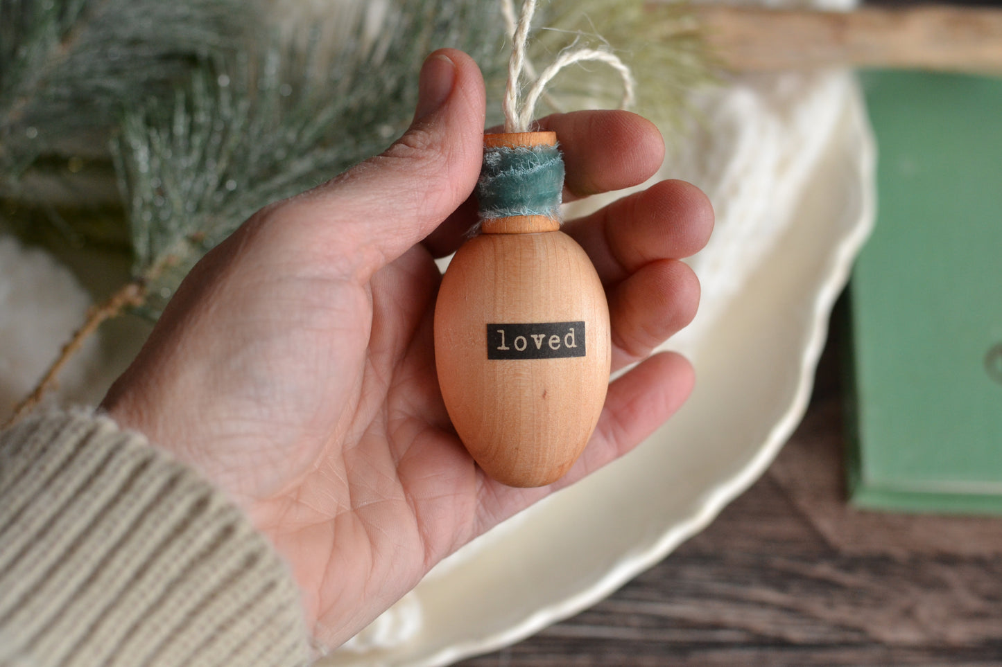 ICY BLUE VELVET Stained Wood Bulb Ornament - Loved