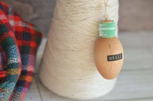 Wood Bulb STILL Ornament (with mint velvet)