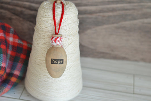 Wood Bulb HOPE Ornament (with red gingham)