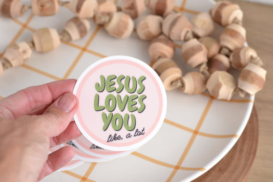 Light Pink Jesus Loves You Clear Sticker