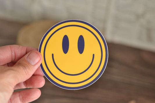 Yellow and Navy Blue Smiley Face Sticker