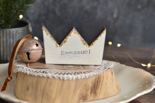 Wood Crown with glittered edges - Emmanuel - C39