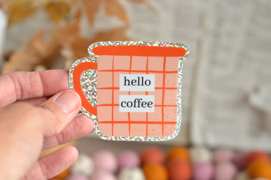 Orange Glitter Hello Coffee Cup Sticker
