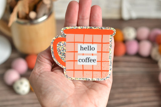 Orange Glitter Hello Coffee Cup Sticker