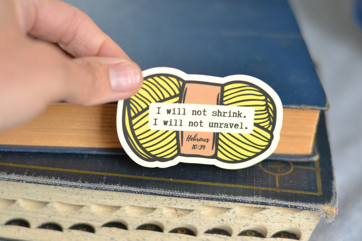 Bright Yellow Yarn Sticker with Hebrews 10:39 reference - *stickers ship free*