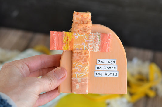 Coral Wood Sign - For God so loved the world
