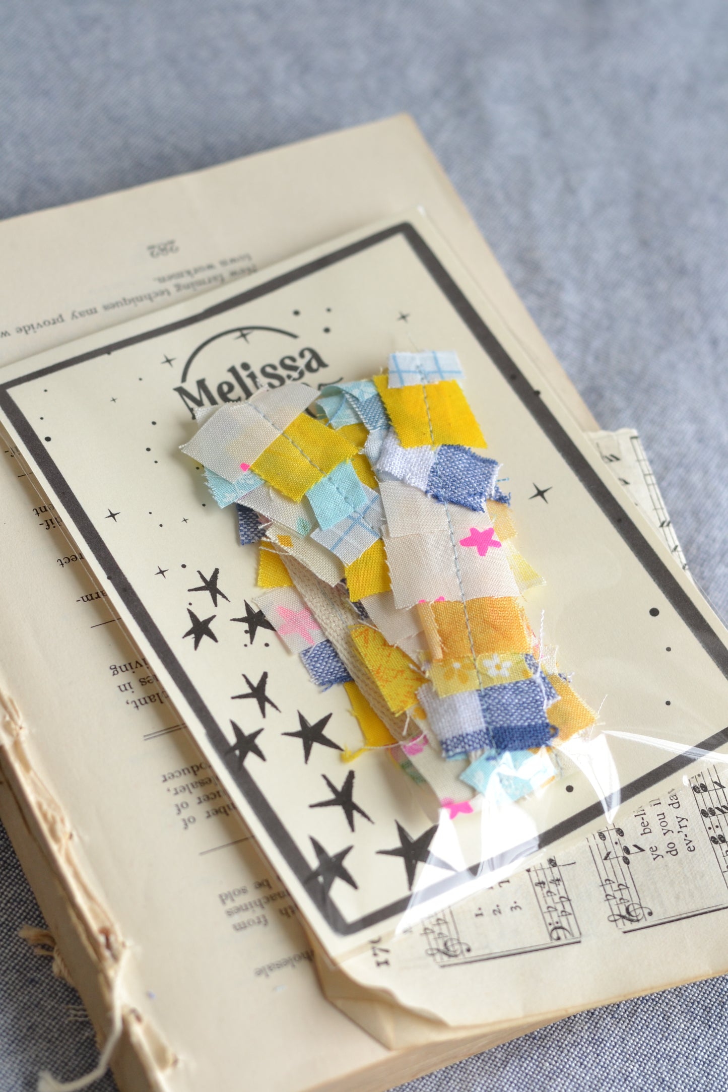 Sunshine Fabric Scrap Ribbon - Yellow, Blue, Pink - 1 Yard