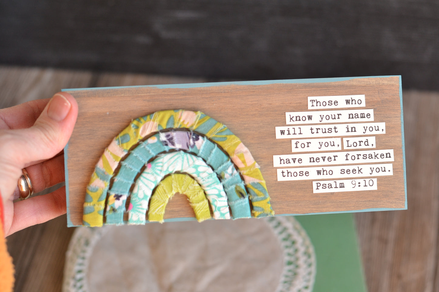 Wrapped Rainbow Wood Sign