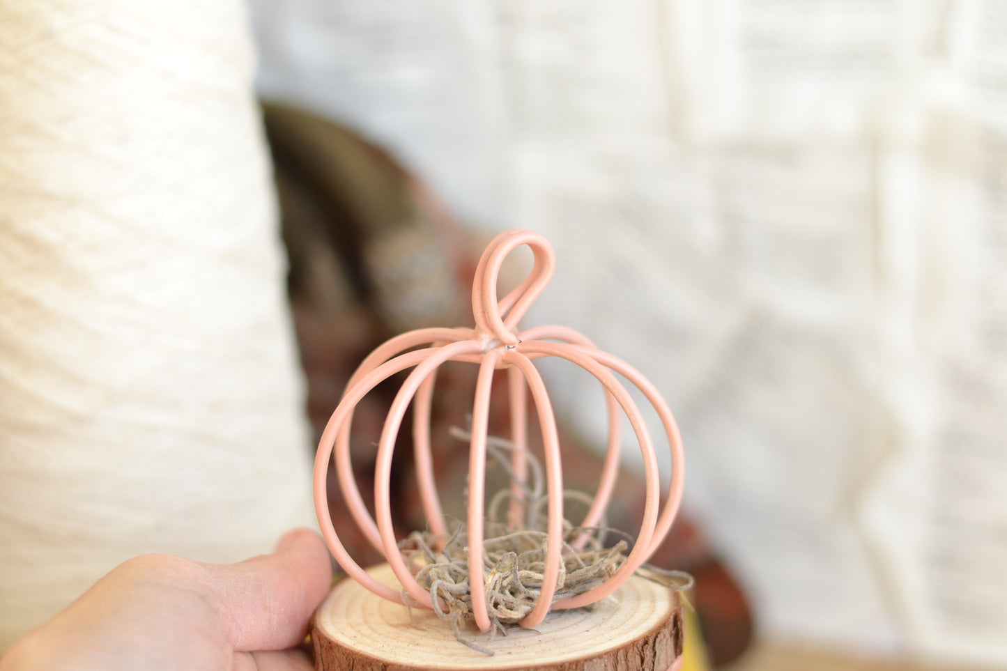Dusty Pink Pumpkin on Log Slice