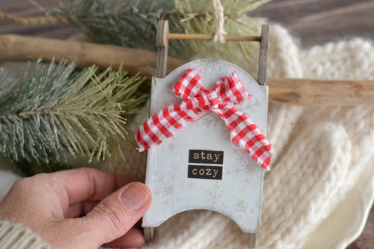 RED GINGHAM BOW Sled Ornament