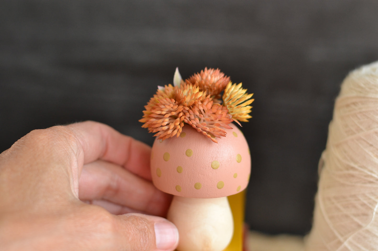 Blush Floral Wood Mushroom - F16