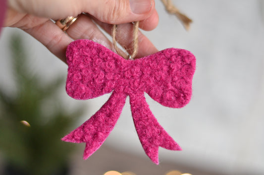 Fuchsia Boucle Bow Ornament