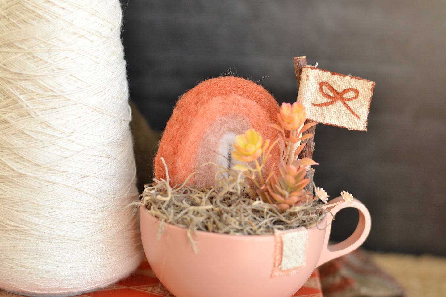 Large Autumn Pink Mug with Felt Rainbow