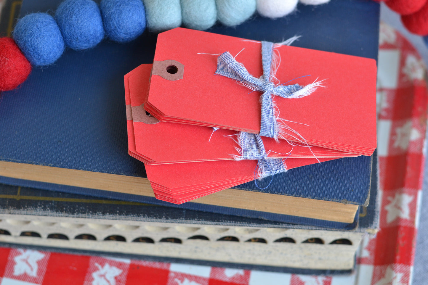 Set of 10 blank red shipping tags