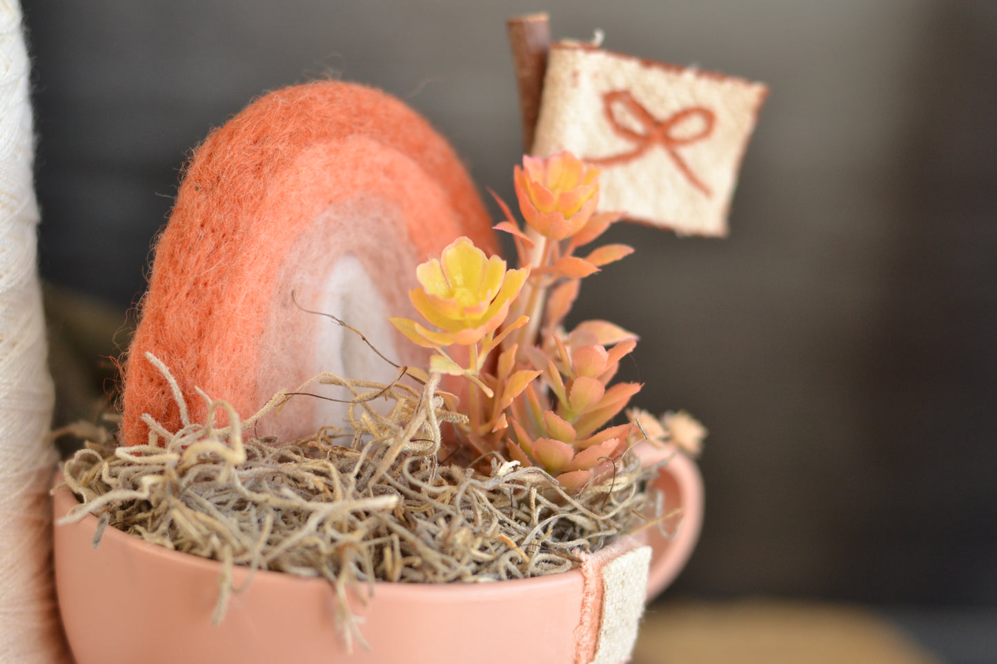 Large Autumn Pink Mug with Felt Rainbow