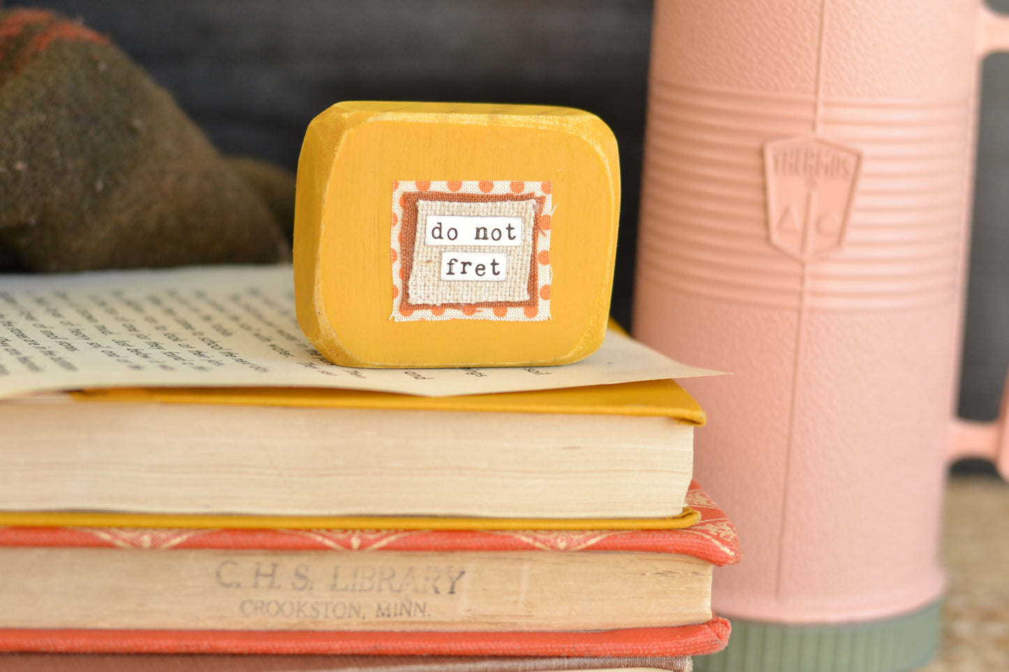 Mustard Gold Rustic Wood Block - Do not fret