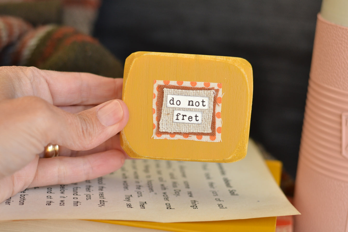 Mustard Gold Rustic Wood Block - Do not fret