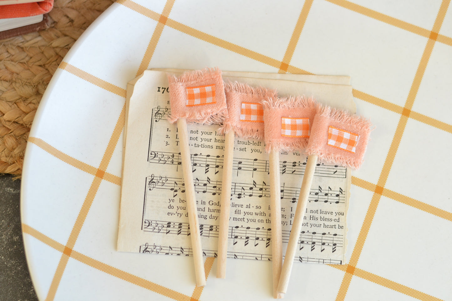 Mini Flag Set of FOUR - Blush Velvet with Gingham Ribbon