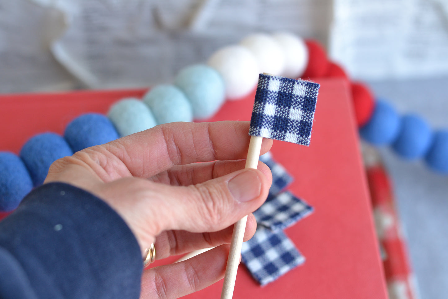 Mini Flags NAVY PLAID - Set of FOUR