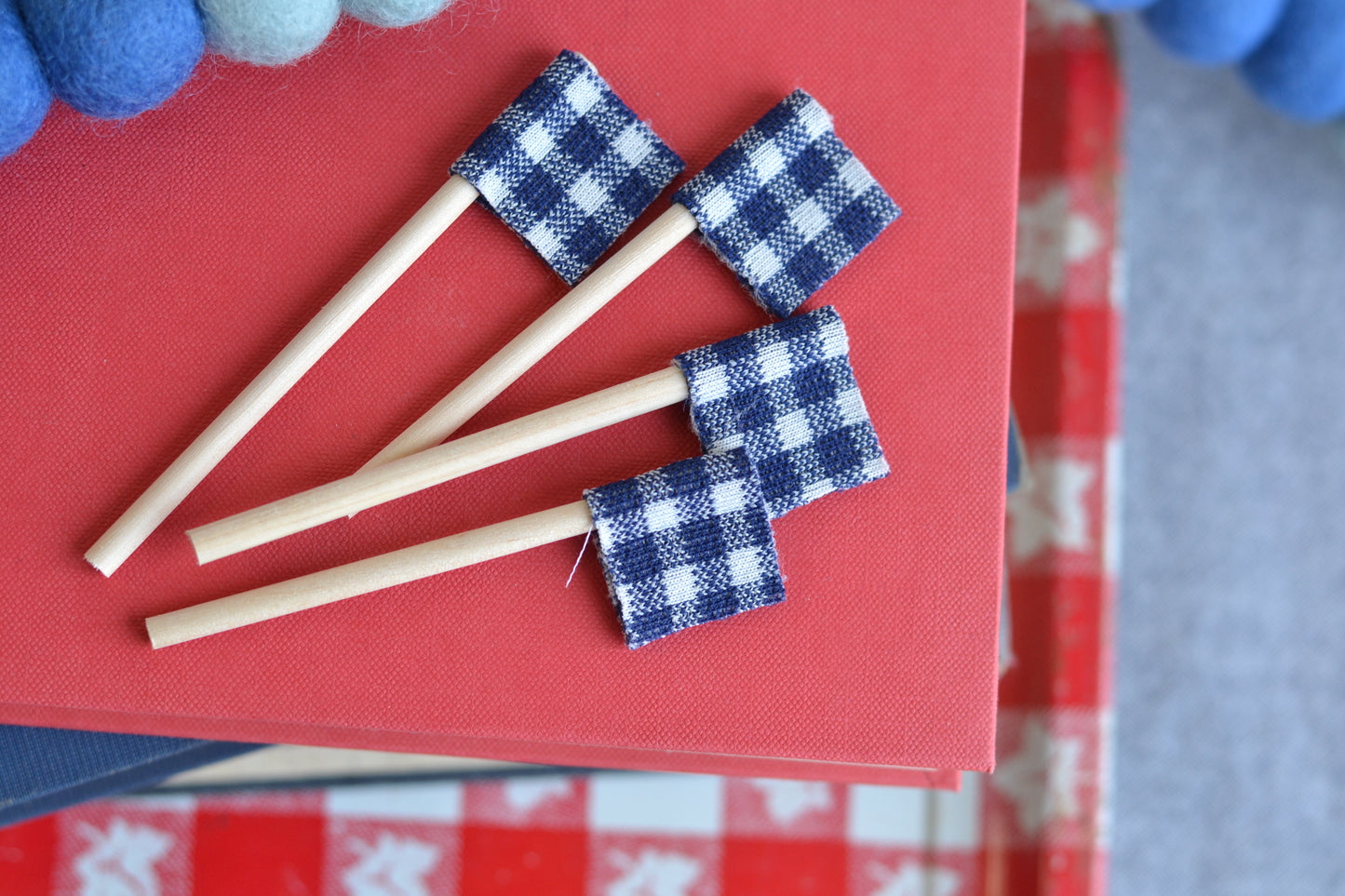 Mini Flags NAVY PLAID - Set of FOUR