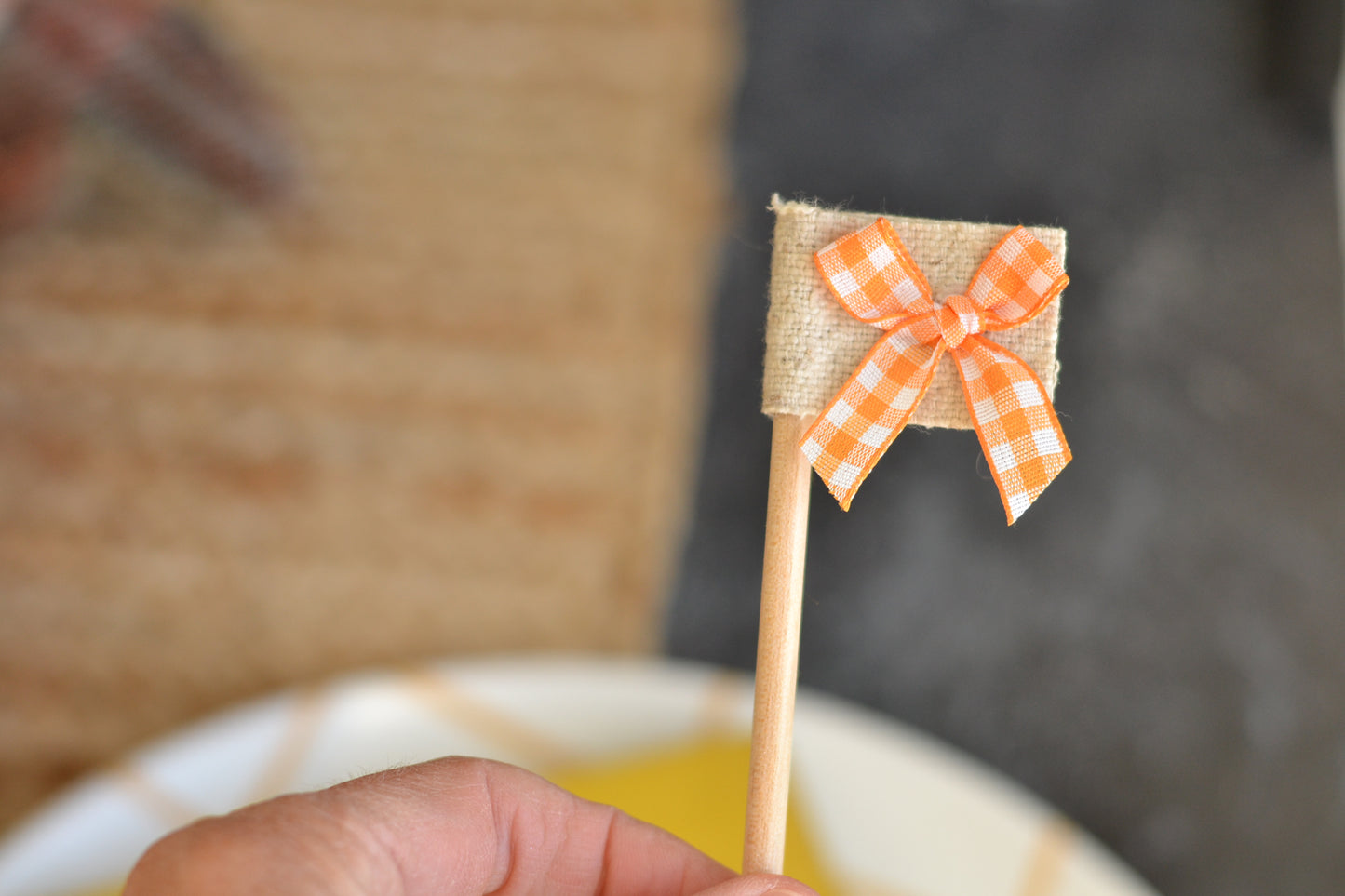 Mini Flag Set of FOUR - orange gingham bow set