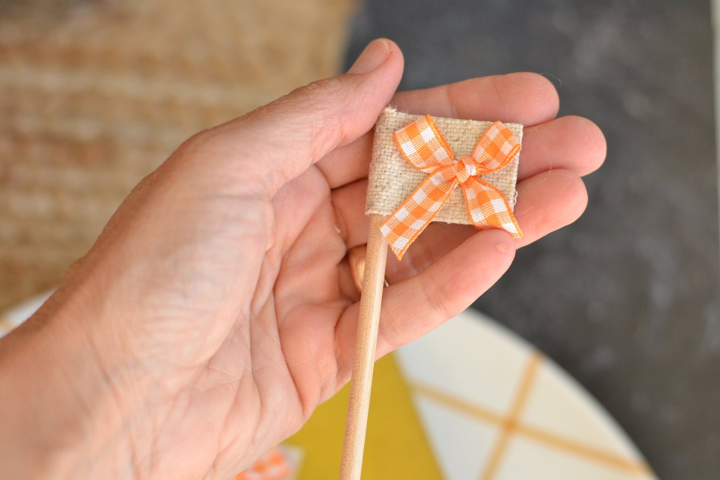 Mini Flag Set of FOUR - orange gingham bow set