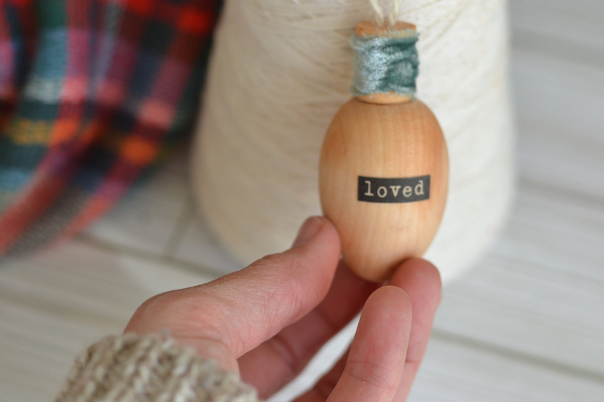 Wood Bulb LOVED Ornament (with velvet)