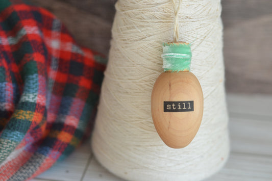 Wood Bulb STILL Ornament (with mint velvet)