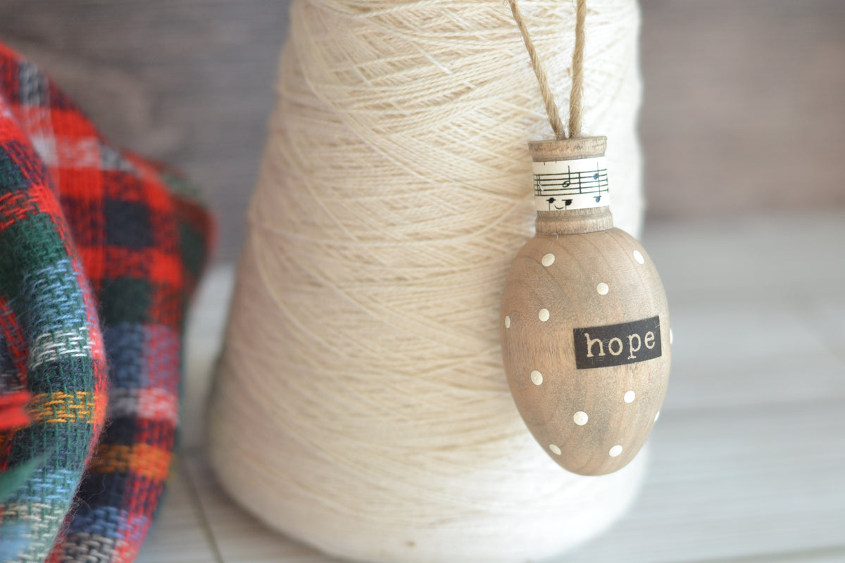Wood Bulb HOPE Ornament (with polka dots and music)