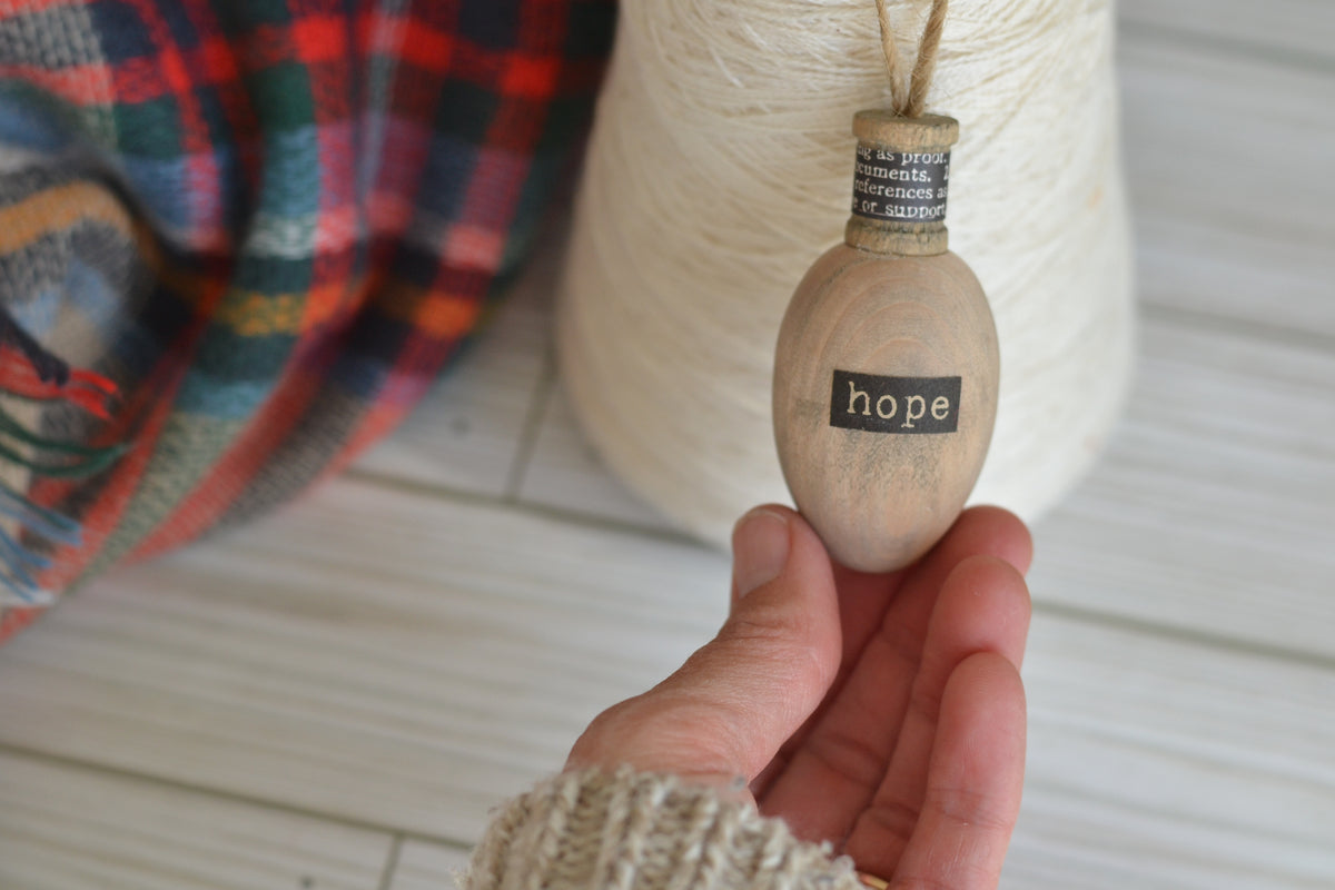 Wood Bulb HOPE Ornament (with black)