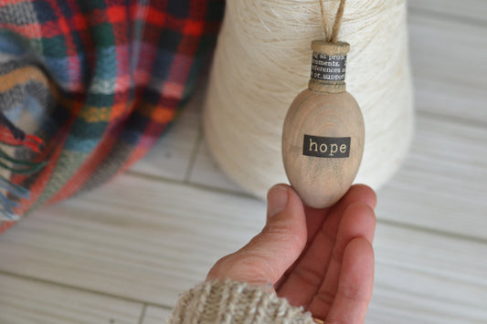 Wood Bulb HOPE Ornament (with black)