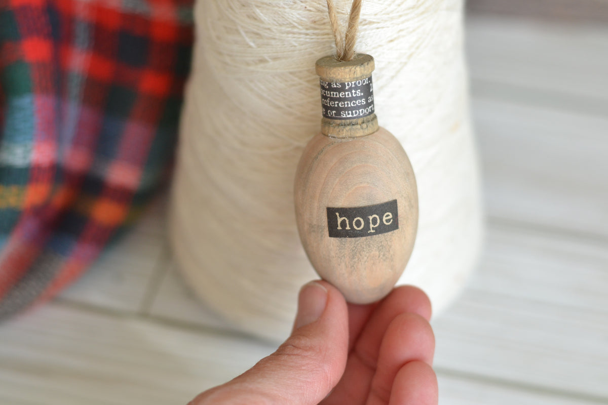 Wood Bulb HOPE Ornament (with black)