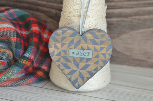 Wood Quilted Heart MAKER Ornament