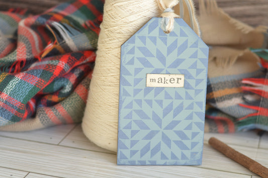 Jumbo Blue Quilted MAKER Tag