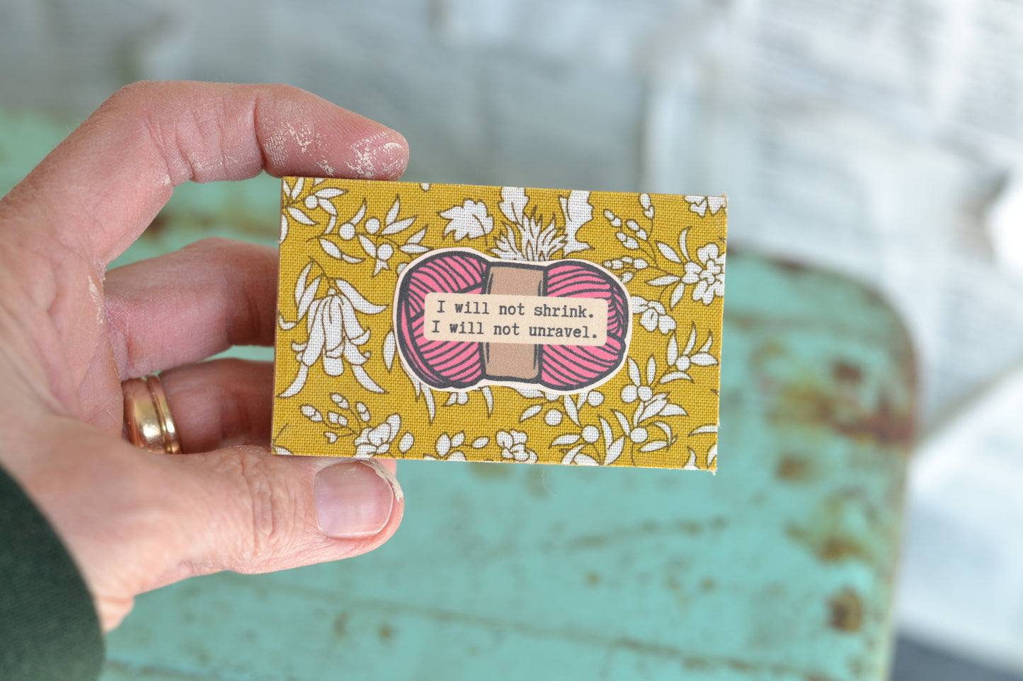 Mustard and Pink Yarn Sign