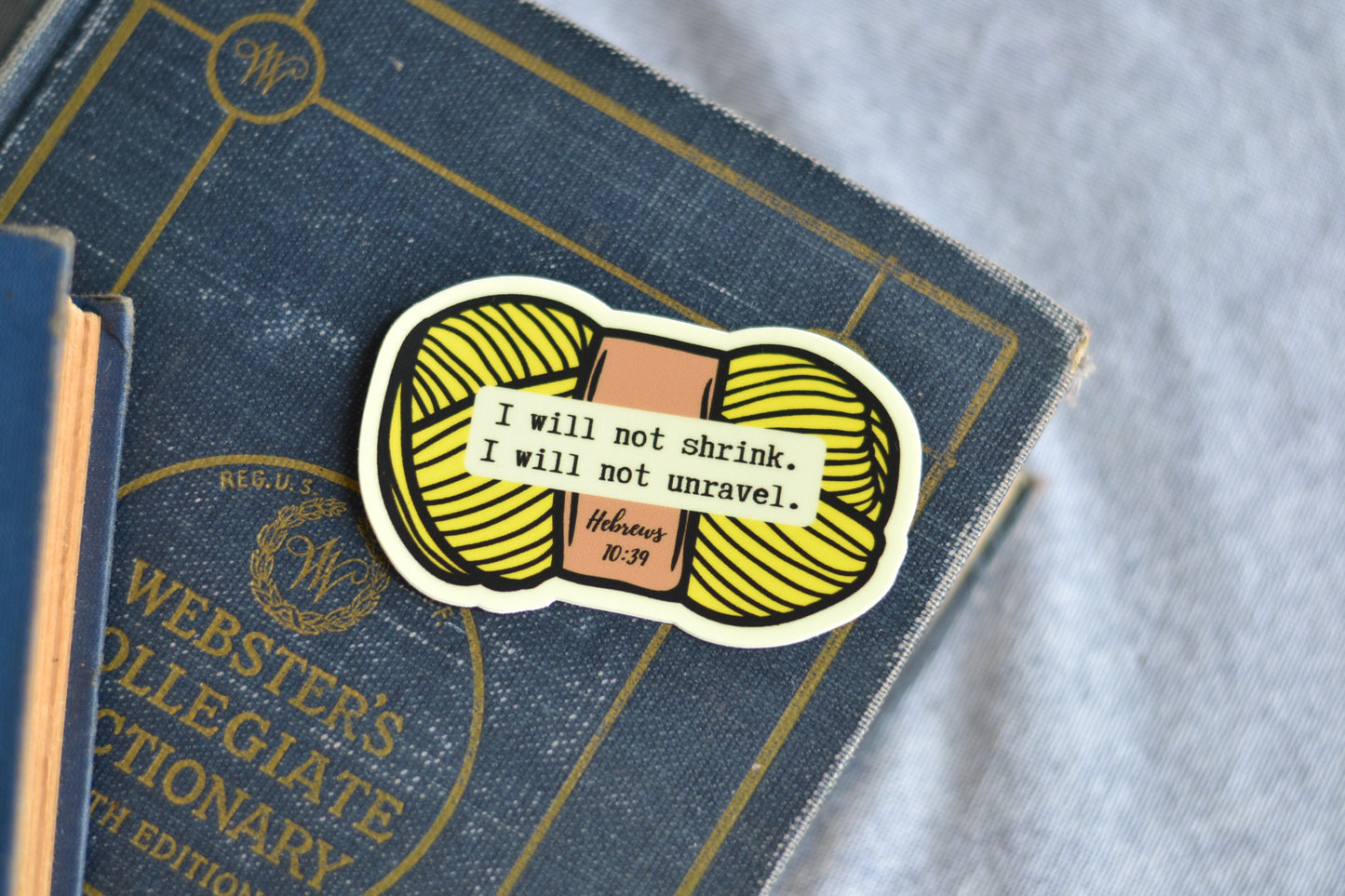 Bright Yellow Yarn Sticker with Hebrews 10:39 reference - *stickers ship free*